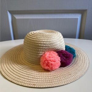 Gymboree Pom Pom Straw Hat, Tan, 12-24M